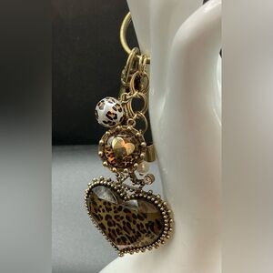 BETSY JOHNSON LARGE LEOPARD PRINT HEART CHARMS WITH BOW KEYCHAIN BAG TAG